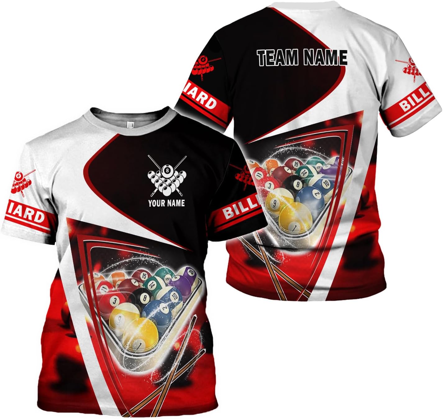 AOVL Personalized Billiard Shirts 3D Billiard Shirt Custom Billiard Flag Shirt Men's Pool Billiards Shirt 8 Ball Men Women