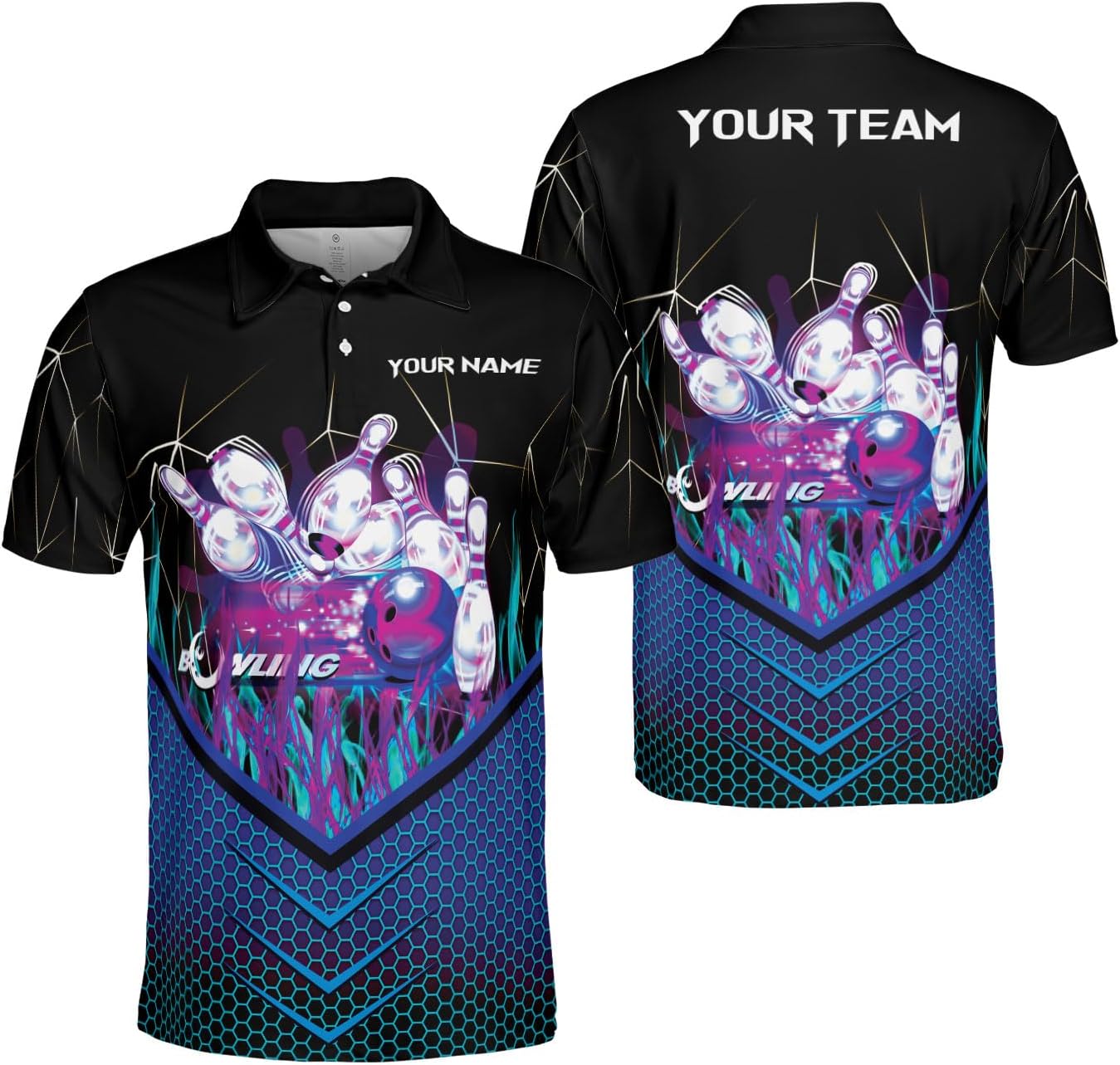 Mostprints Personalized Name Bowling Polo Shirts 3D for Men and Women, Bowling shirt, Bowling Shirts for Men Team Bowling Shirt
