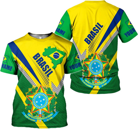 Mostprints Personalized Name Brazil Shirt 3D, Brasil Shirt Flag Custom Name Brazilian Shirt for Men and Women Unisex S-5XL