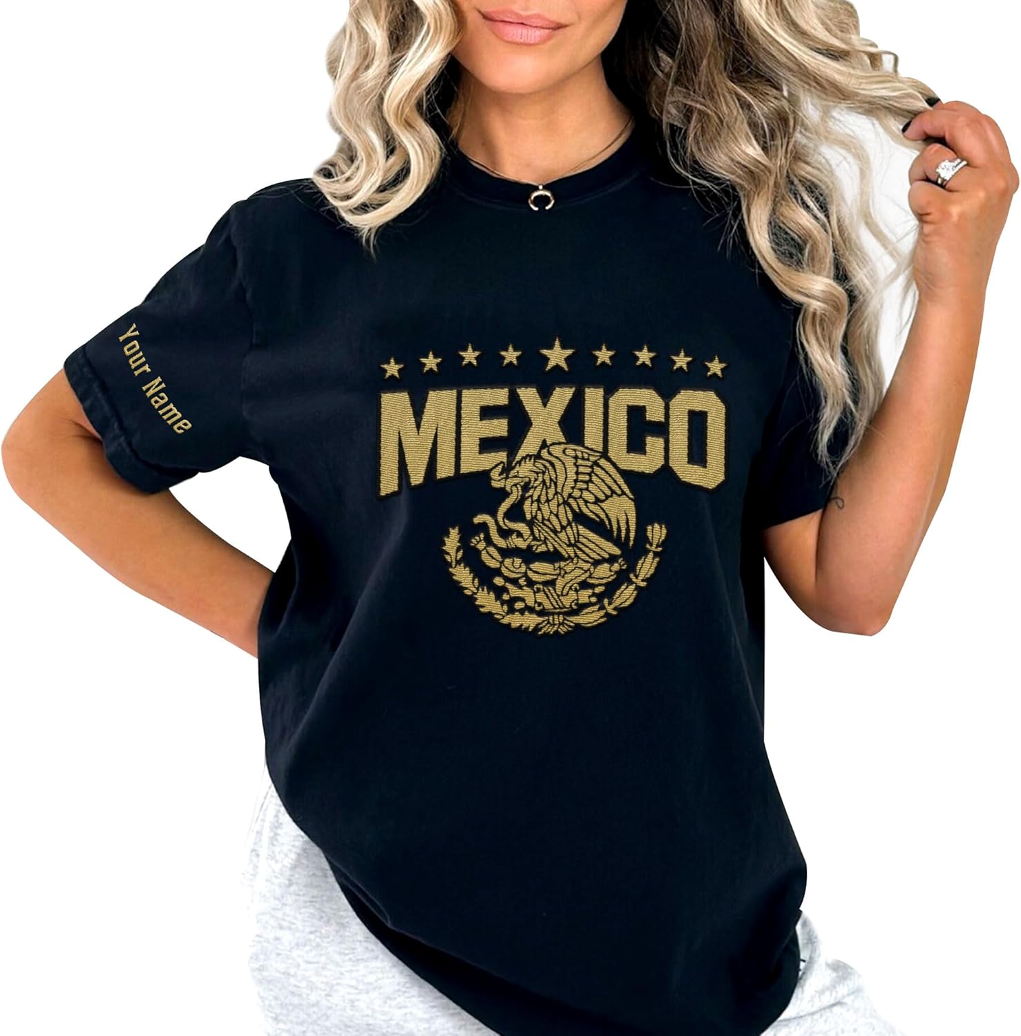 Mostefy Personalized Name Embroidered Mexico Tshirt, Customized Name Shirts Mexican US Flag, Mexico Shirt2