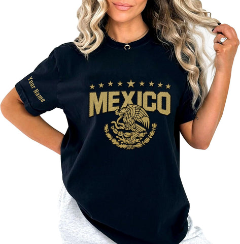 Mostefy Personalized Name Embroidered Mexico Tshirt, Customized Name Shirts Mexican US Flag, Mexico Shirt2