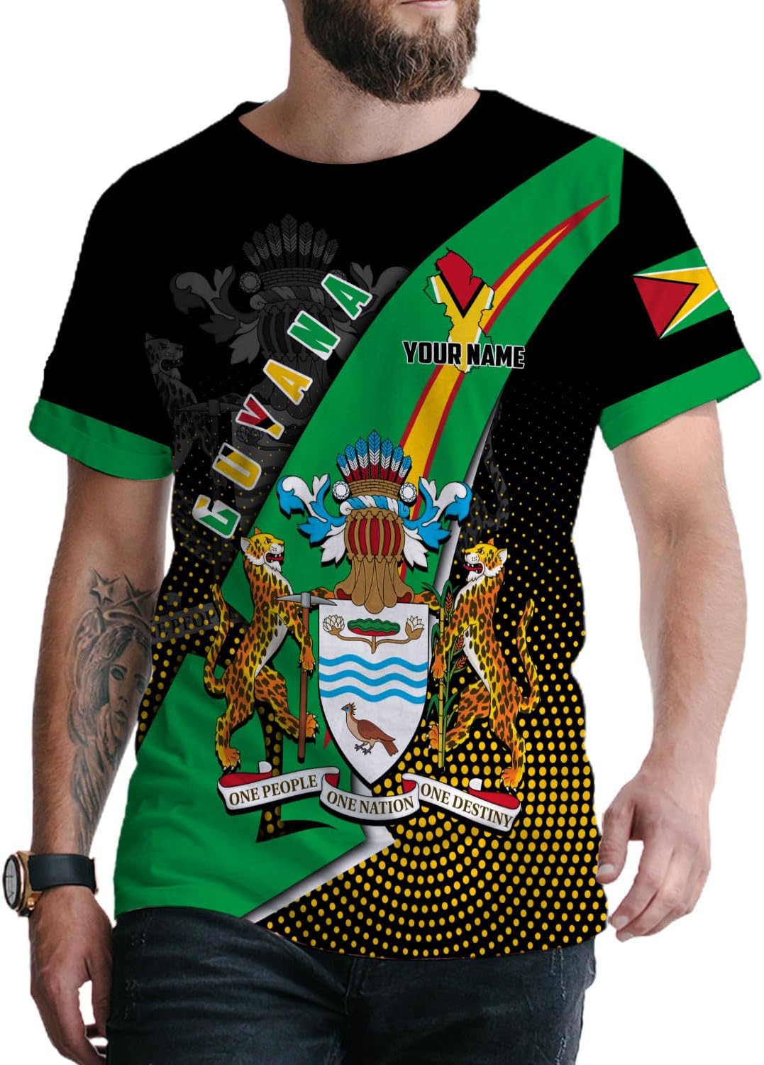 Rivelus Personalized Name 3D Shirt, Guyana Tshirt for Men Women, Guyanese Flag Pride Shirts, Guyana Gift S-5XL