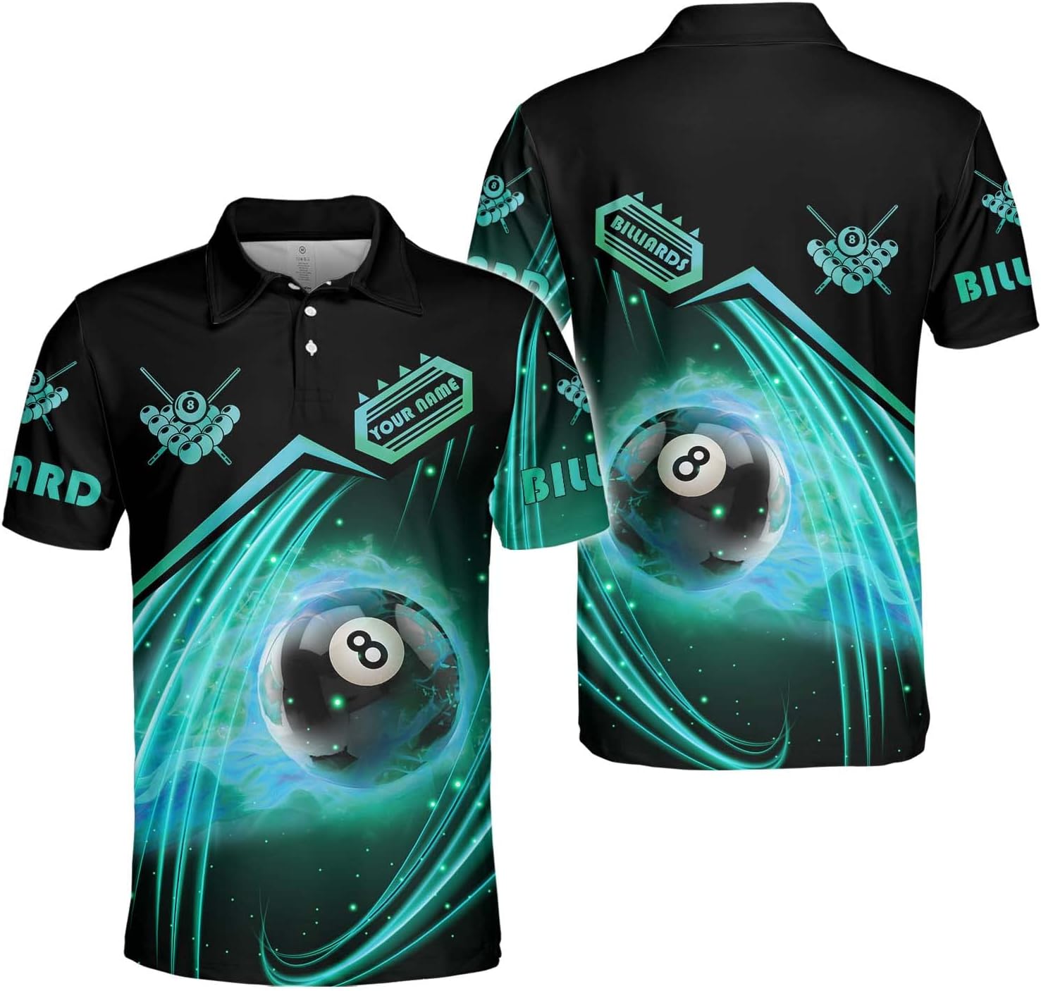 Riveprints Personalized 8 Ball Polo Shirt, Billiard Shirt Custom Billiard Player 3D Print Shirts for Men Women Teams Pool