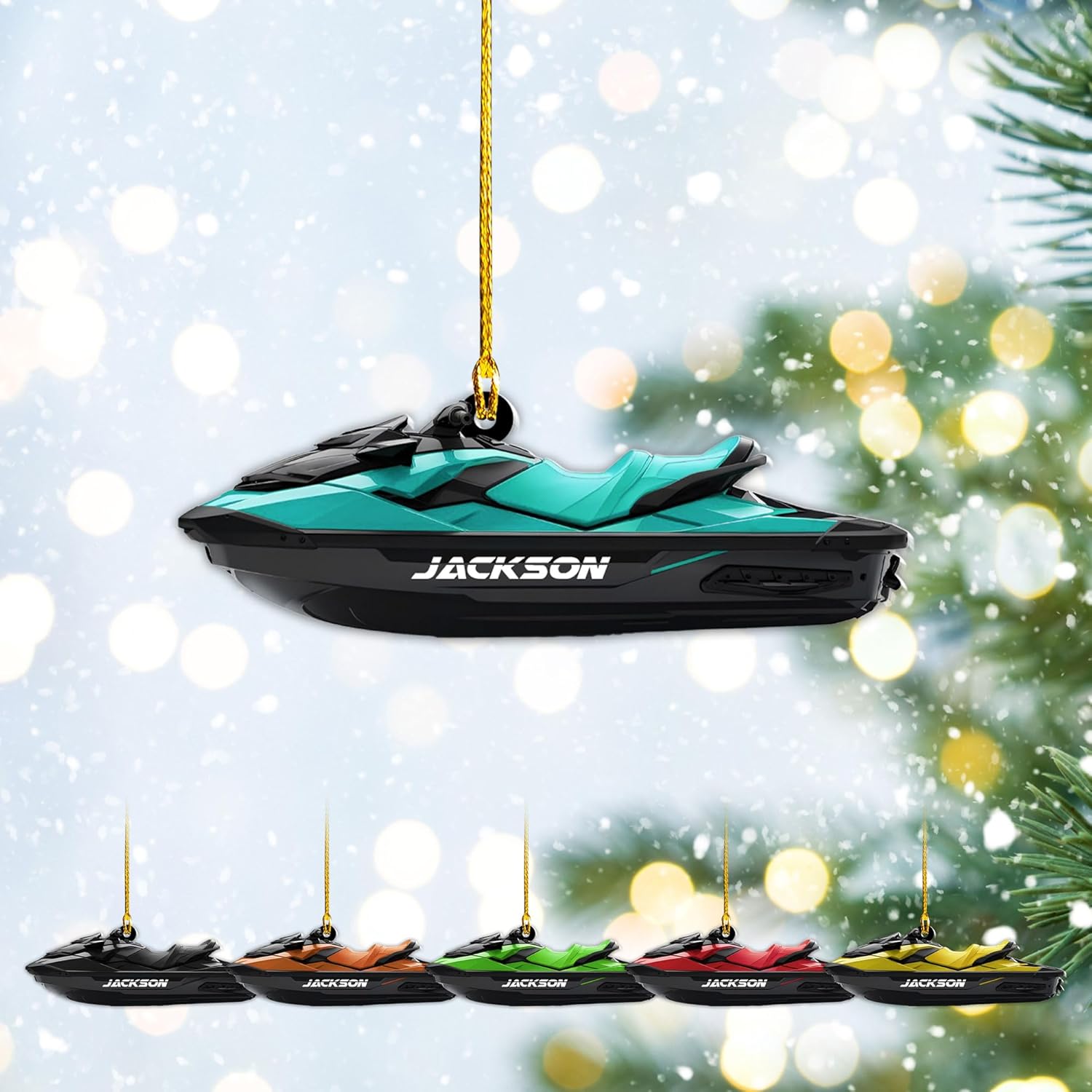 AOVL Custom Jet Ski Ornaments 2024 Jet Boat Ski Christmas Ornament Skiing Jet Boat Christmas Tree Ornament Gift for Watercraft Lovers Speed Boat Ornaments (JK9)