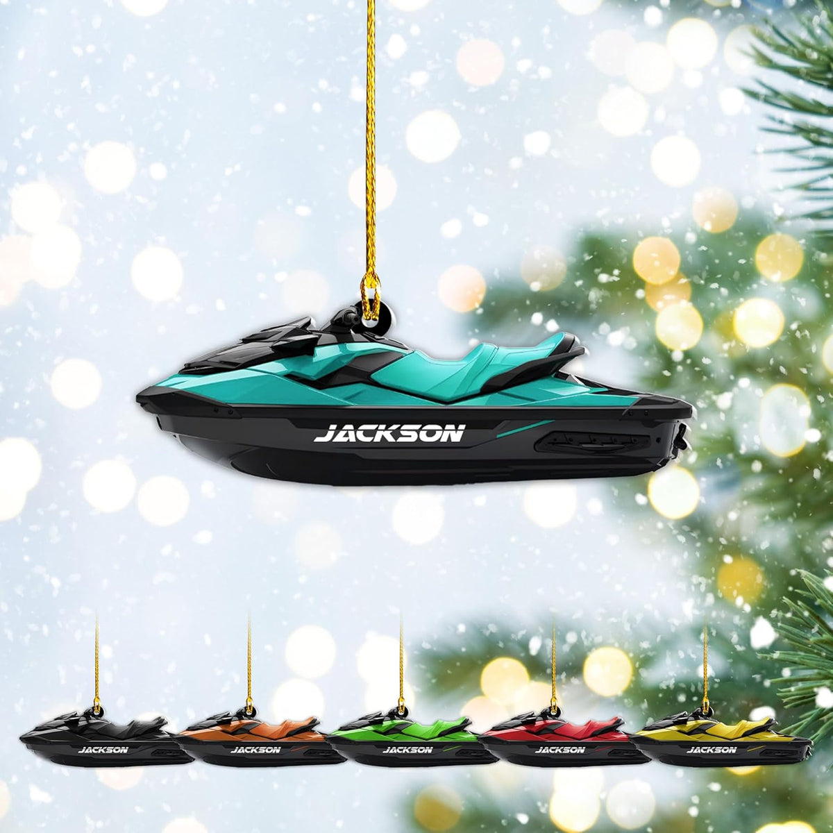 AOVL Custom Jet Ski Ornaments 2024 Jet Boat Ski Christmas Ornament Skiing Jet Boat Christmas Tree Ornament Gift for Watercraft Lovers Speed Boat Ornaments (JK9)