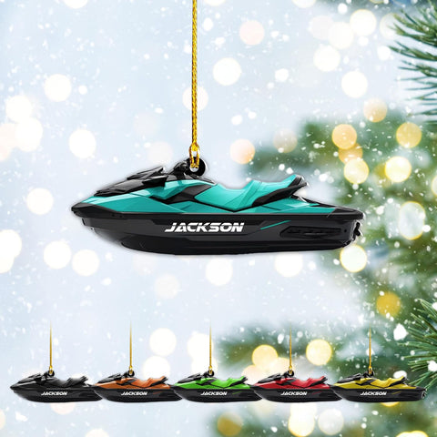 AOVL Custom Jet Ski Ornaments 2024 Jet Boat Ski Christmas Ornament Skiing Jet Boat Christmas Tree Ornament Gift for Watercraft Lovers Speed Boat Ornaments (JK9)