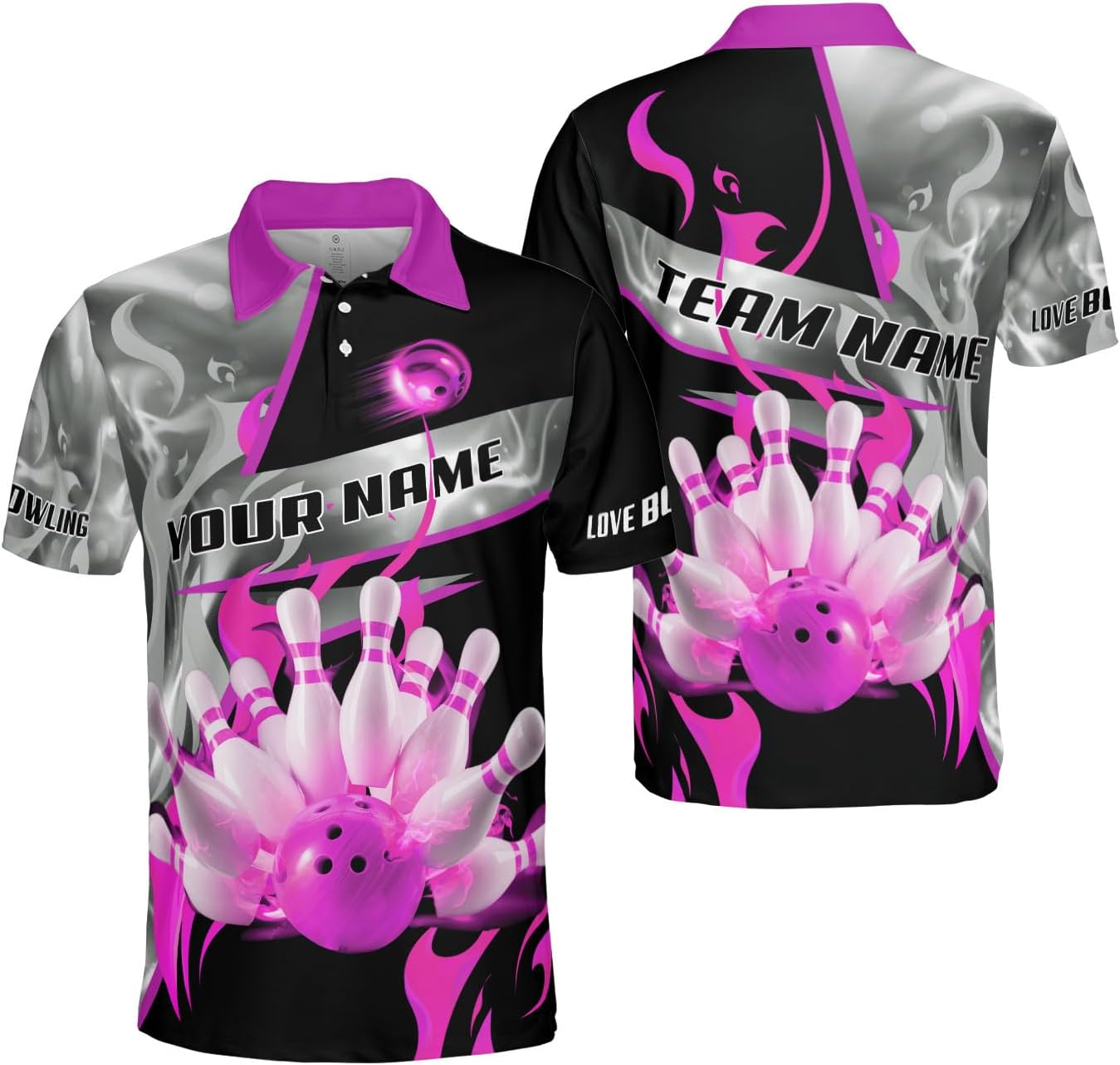 Ligthuy Personalized Name Bowling Polo Shirts 3D for Men and Women, Bowling Shirt, Bowling Shirts for Men Team Bowling Shirt