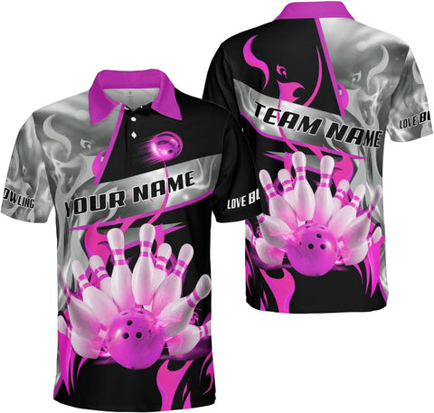 Ligthuy Personalized Name Bowling Polo Shirts 3D for Men and Women, Bowling Shirt, Bowling Shirts for Men Team Bowling Shirt