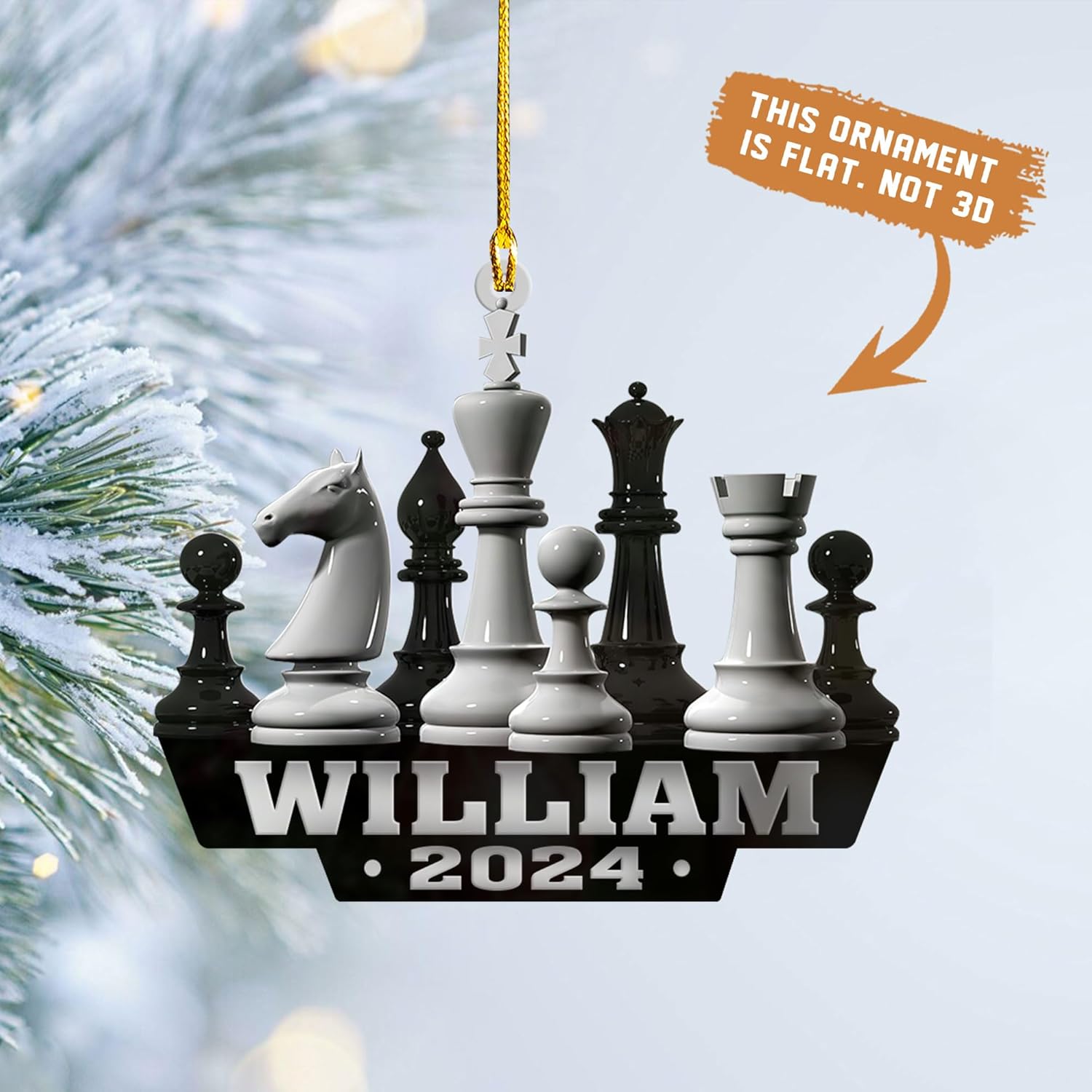 Mostefy Personalized Chess Ornament 2024, Chess Christmas Ornament, Name Chess Board Ornaments,Custom Ornament for Chess Player, King and Queen Chess Ornament (Style 2)