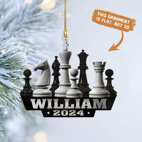 Mostefy Personalized Chess Ornament 2024, Chess Christmas Ornament, Name Chess Board Ornaments,Custom Ornament for Chess Player, King and Queen Chess Ornament (Style 2)