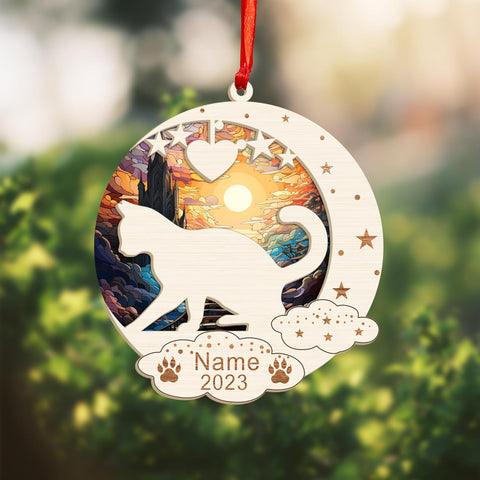MAPrints Personalized Cat Christmas Ornaments, Cat First Christmas Suncatcher Wood Ornaments, Gifts for Cat Lovers, Cat Memorial Ornament, Forever Loved Cat Keepsake, Cat Loss Gifts (CAT 20)