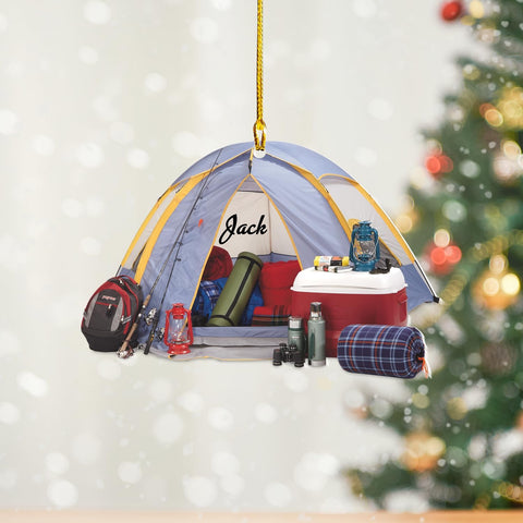 RoyalBro Personalized Camper Ornament Custom Camping Ornament, Tent Ornament RV Camping Ornament, Happy Gifts for Camping Lovers, Travel Camping Backpacked Hanging Ornament (CP 11)