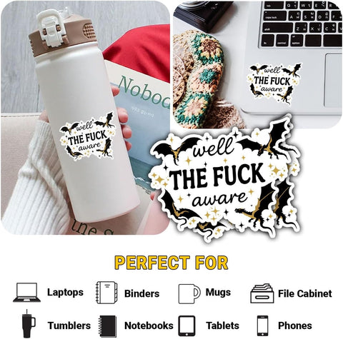 (3PCS) Well The Fuck Aware Sticker, Sarcastic Dragon Fantasy Adult Humor Vinyl Decal Waterproof for Laptop, Water Bottle, Tumbler, Notebook, Car – Gift for Women with Attitude 3 Inch