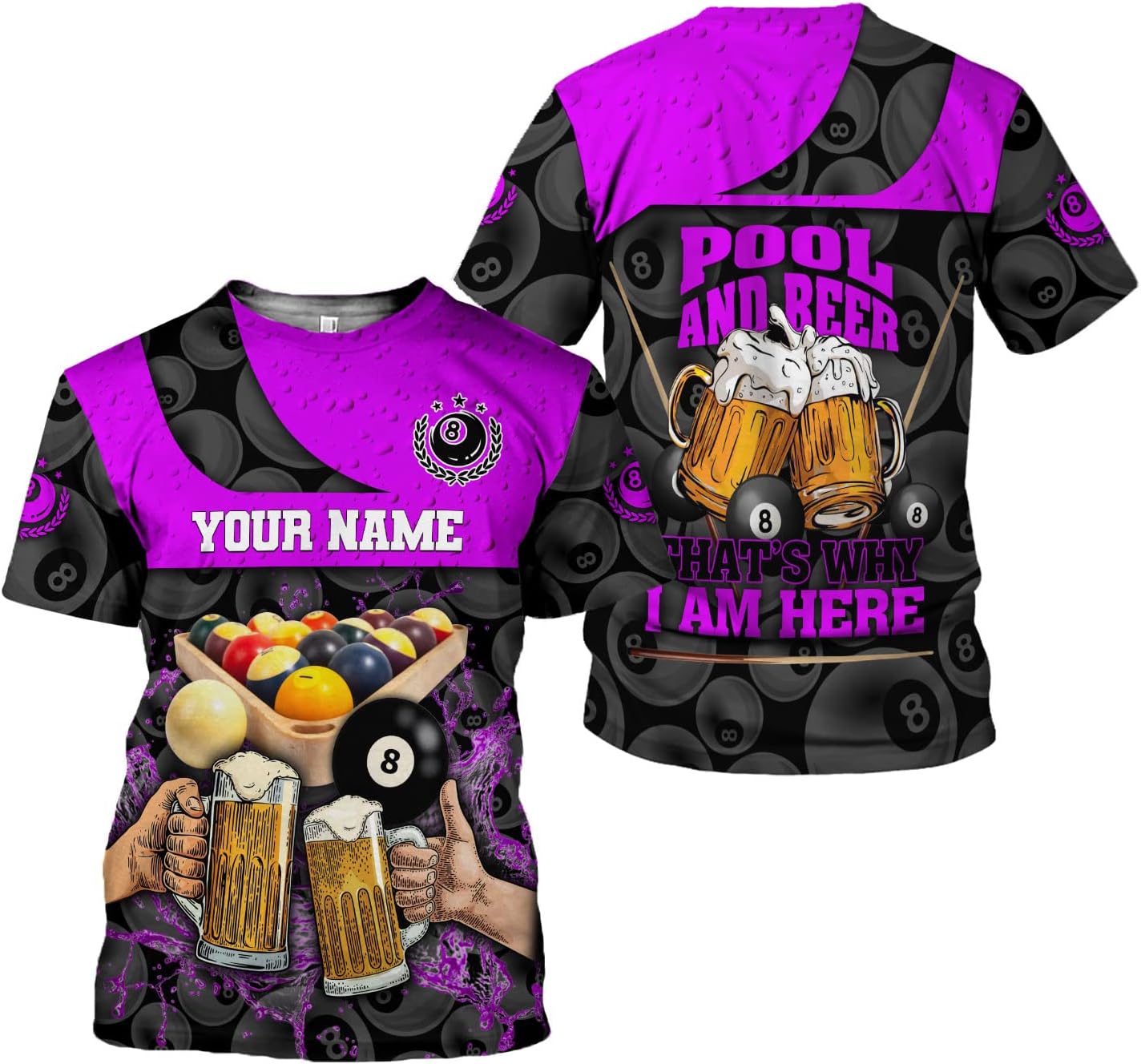 AOVL Personalized Billiard Shirts 3D Billiard Shirt Custom Billiard Flag Shirt Men's Pool Billiards Shirt 8 Ball Men Women