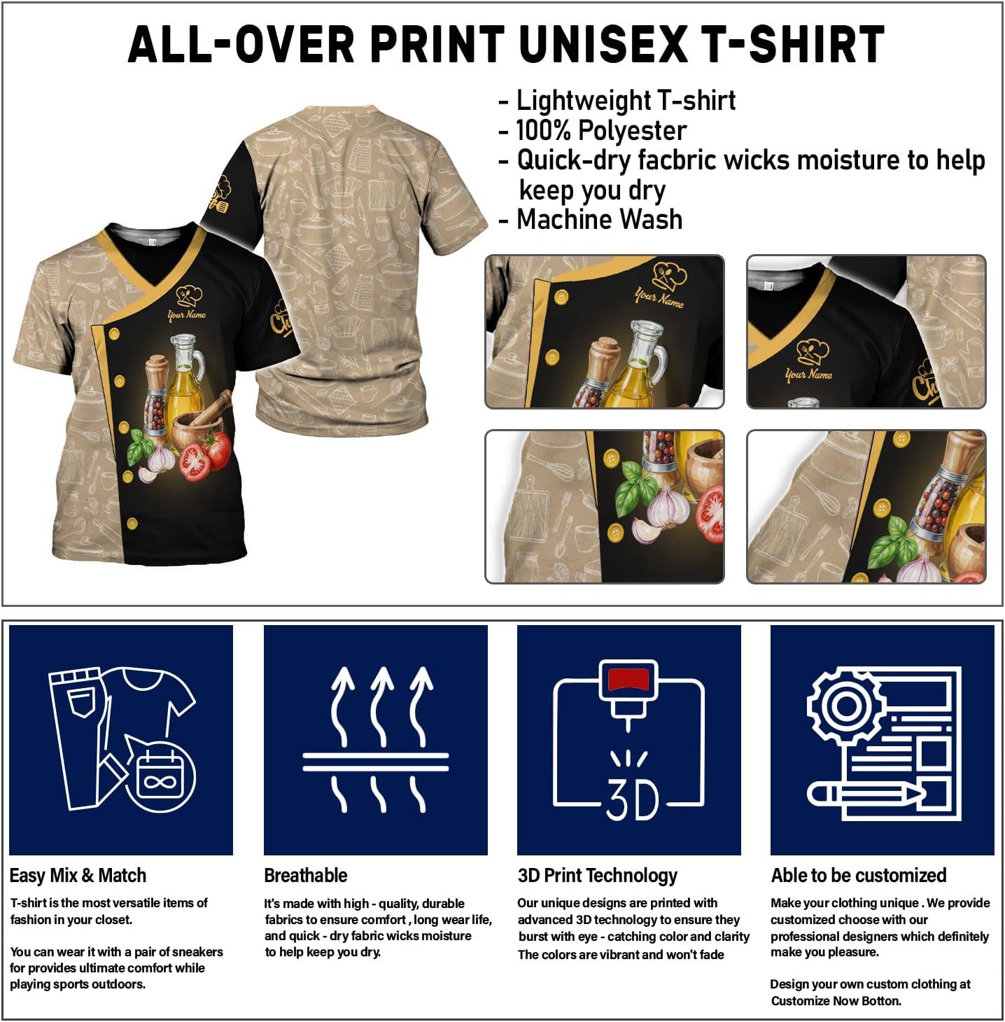 Custom Personalized 3D Chef Shirt Gifts for Lover