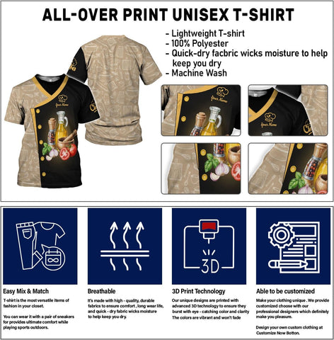 Custom Personalized 3D Chef Shirt Gifts for Lover