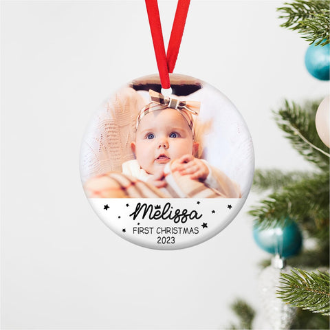 MAPrints Personalized Baby\u2019s First Christmas Ceramic Ornament, Custom New Baby Gifts, Babys 1st Christmas Ornament 2023 Boy Or Girl Newborn, for New Mom Dad (BB 6)