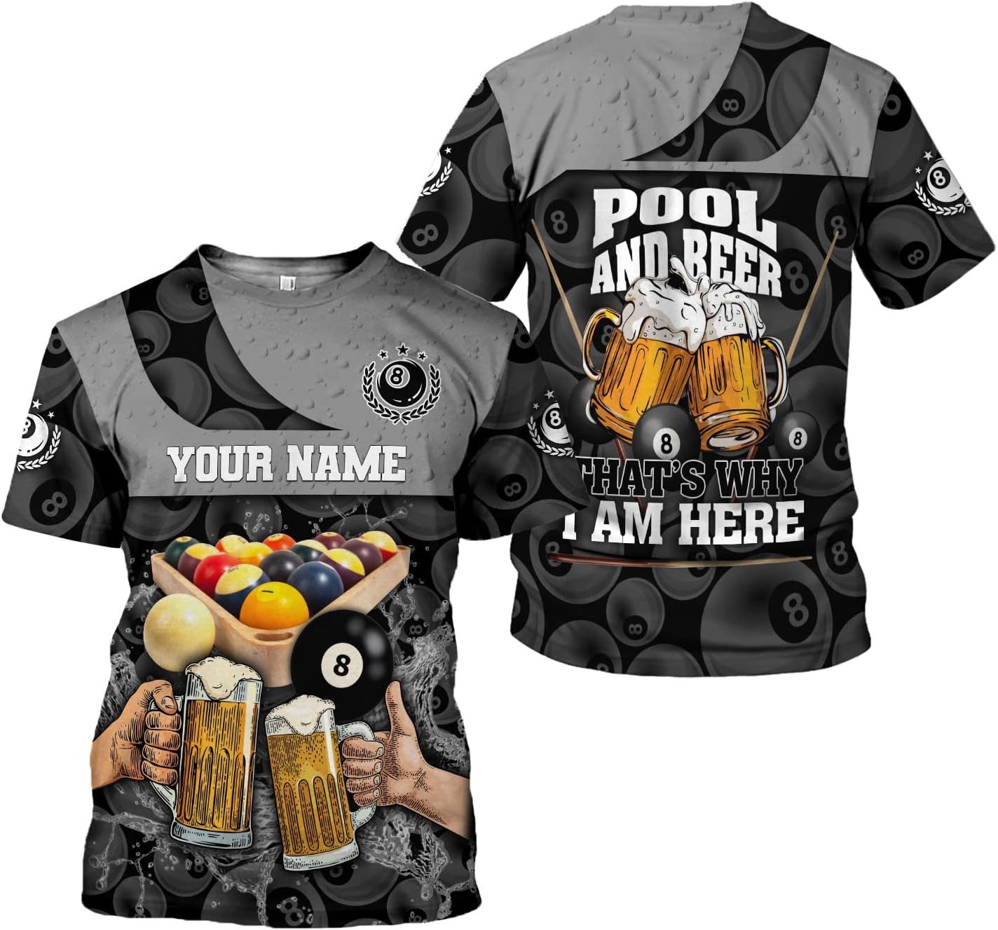 AOVL Personalized Billiard Shirts 3D Billiard Shirt Custom Billiard Flag Shirt Men's Pool Billiards Shirt 8 Ball Men Women