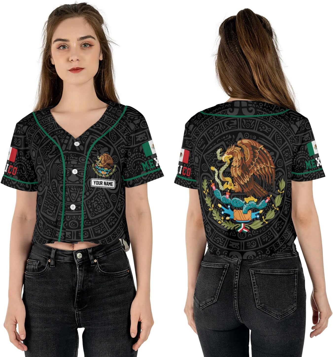 Personalized Name Mexico Crop Top Baseball Jersey Shirt, Mexican Jersey for Women, Jersey Mexico Shirt 3D Gifts (BJ76)