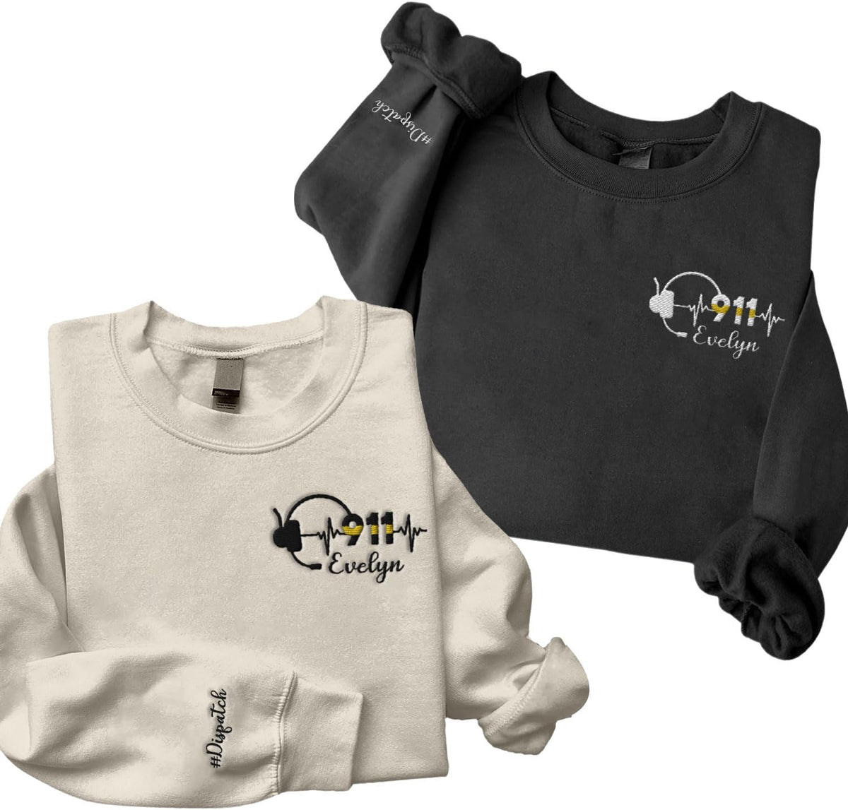 Leeprints Personalized Embroidered Dispatcher 911 Sweatshirt Pulse Dispatch Embroider Hoodie Thin Gold Line 911 Shirt