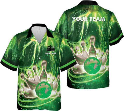 Rivelus Personalized Name Bowling Hawaii Shirts for Men and Women 3D, Bowling Shirts for Team Bowling, Bowling Shirts Gift