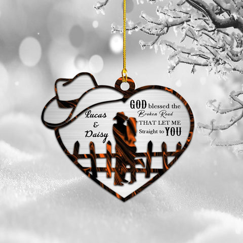 Artparel Personalized Couple Riding Horses Godd Blessed Custom Christmas Ornament, Western Horseshoe Couple Personalized Christmas Ornament,Gift for Couple Cowboy (Cowboy 5)