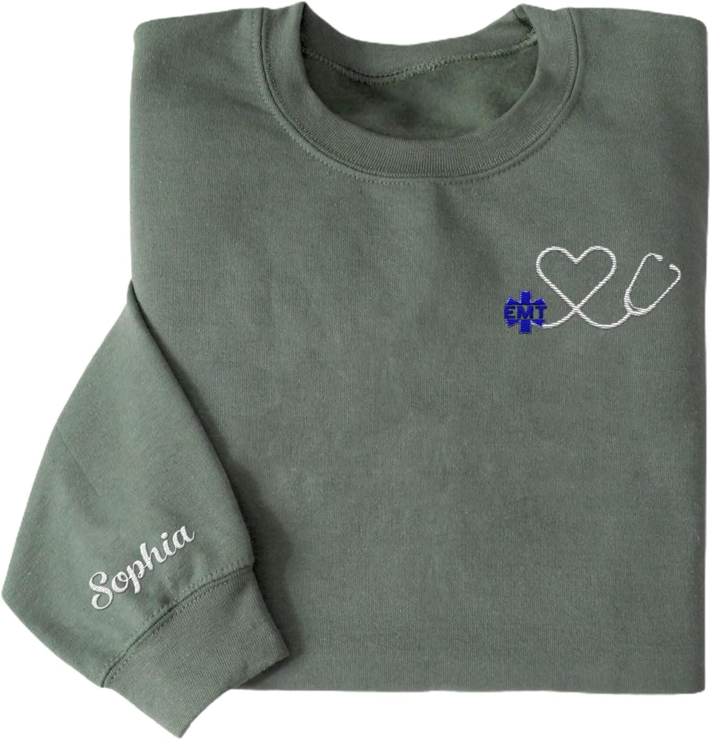 Suseaz EMT Personalized Embroidered Sweatshirt Emergency Medical Technician 911 Hoodie EMS Heart Thin White Line