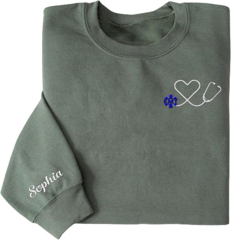 Suseaz EMT Personalized Embroidered Sweatshirt Emergency Medical Technician 911 Hoodie EMS Heart Thin White Line
