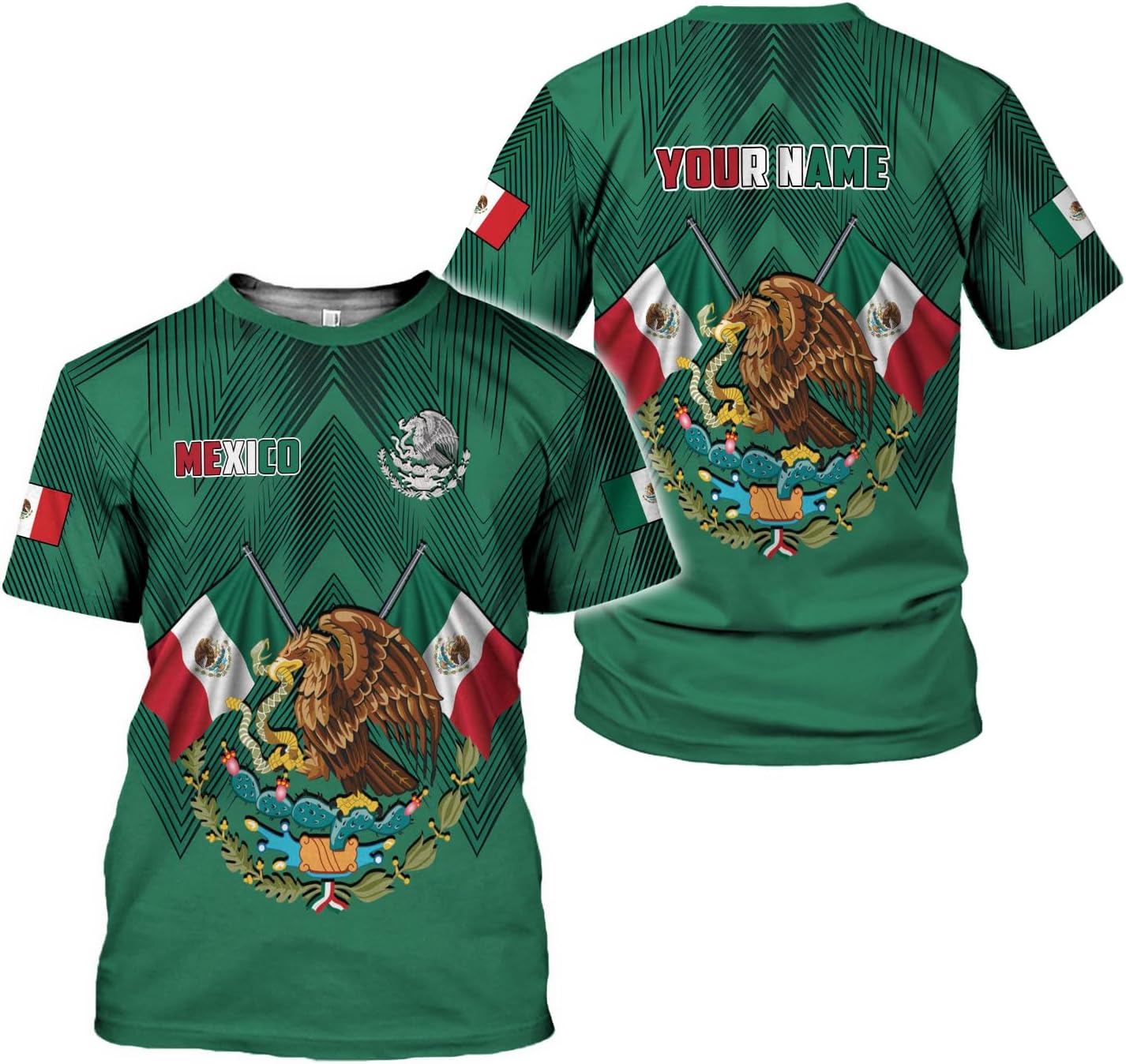 HomeDesign Custom Mexico Shirts Personalized Name Mexican 3D Flag Shirt for Men Women Aztec Unisex US Eagle Pride Camisas