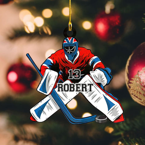Personalized Hockey Ornaments for Xmas 2022, Hockey Ornament, Helmet and Gloves Wood Hockey Ornament, Hockey Christmas Ornament, Gift for Hockey Lovers, Christmas Pine Tree Hanging Decor Wood Ornament