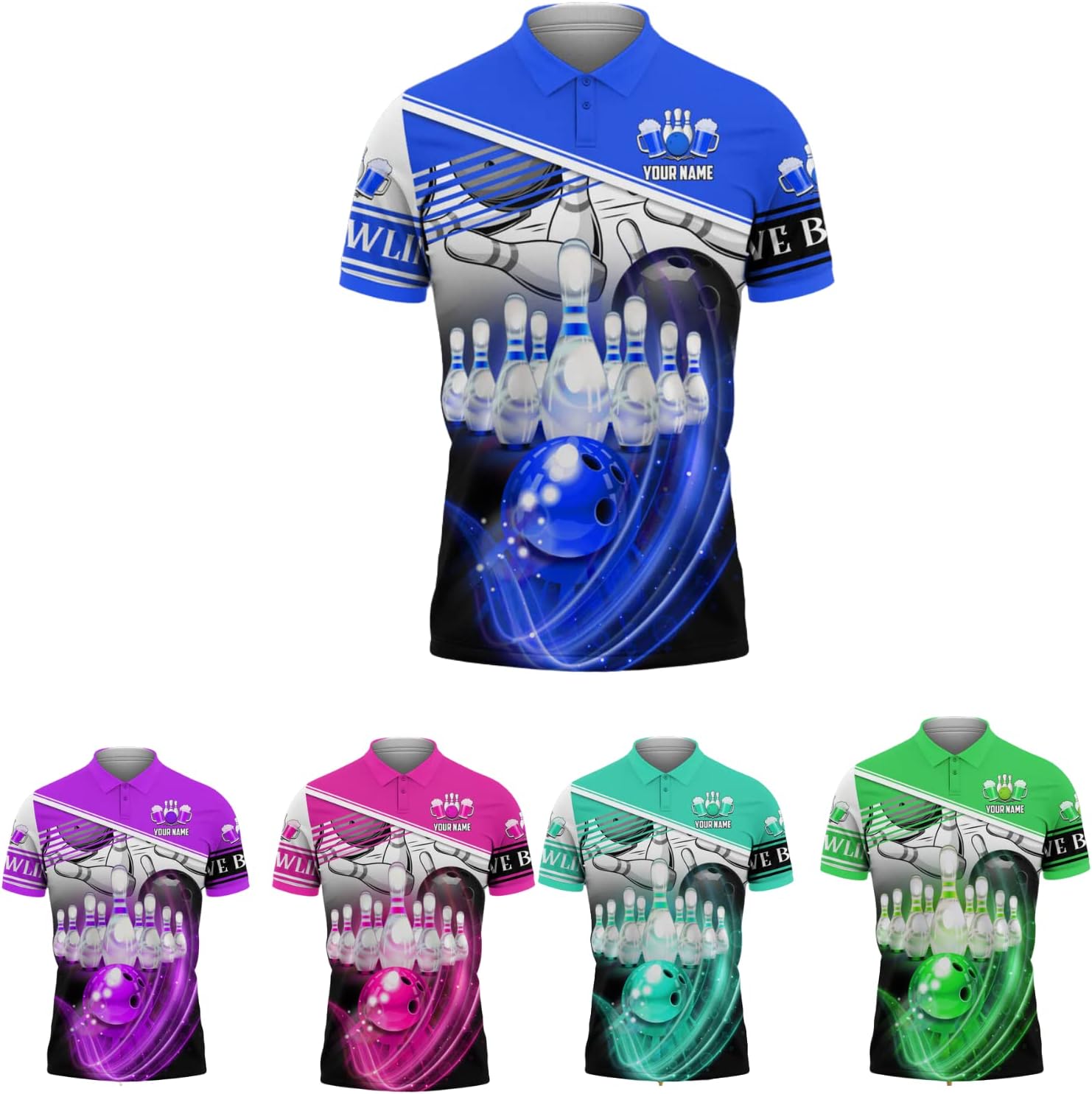 Intenprints Custom 3D Bowling Polo Shirts Personalized Jersey Men Women Team Name Unisex Bowling Shirt Jerseys