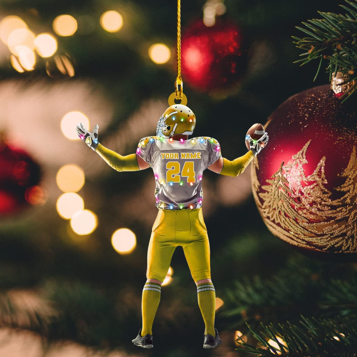 Piratify Personalized Name Football Ornaments 2024, Customized Football Christmas Ornaments Wood, Acrylic Ornament Christmas Tree Hanging Ornament Pine Tree Decorations for Football Team