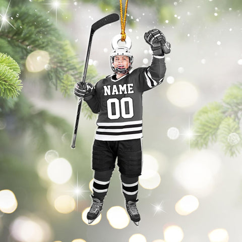 mostprints Personalized Hockey Christmas Ornament, Hockey Skates Helmet and Stick, Hockey Player Ornament, Hockey Ornaments, Gift for Hockey Lovers Hockey Ornament Christmas Decor (HK17)