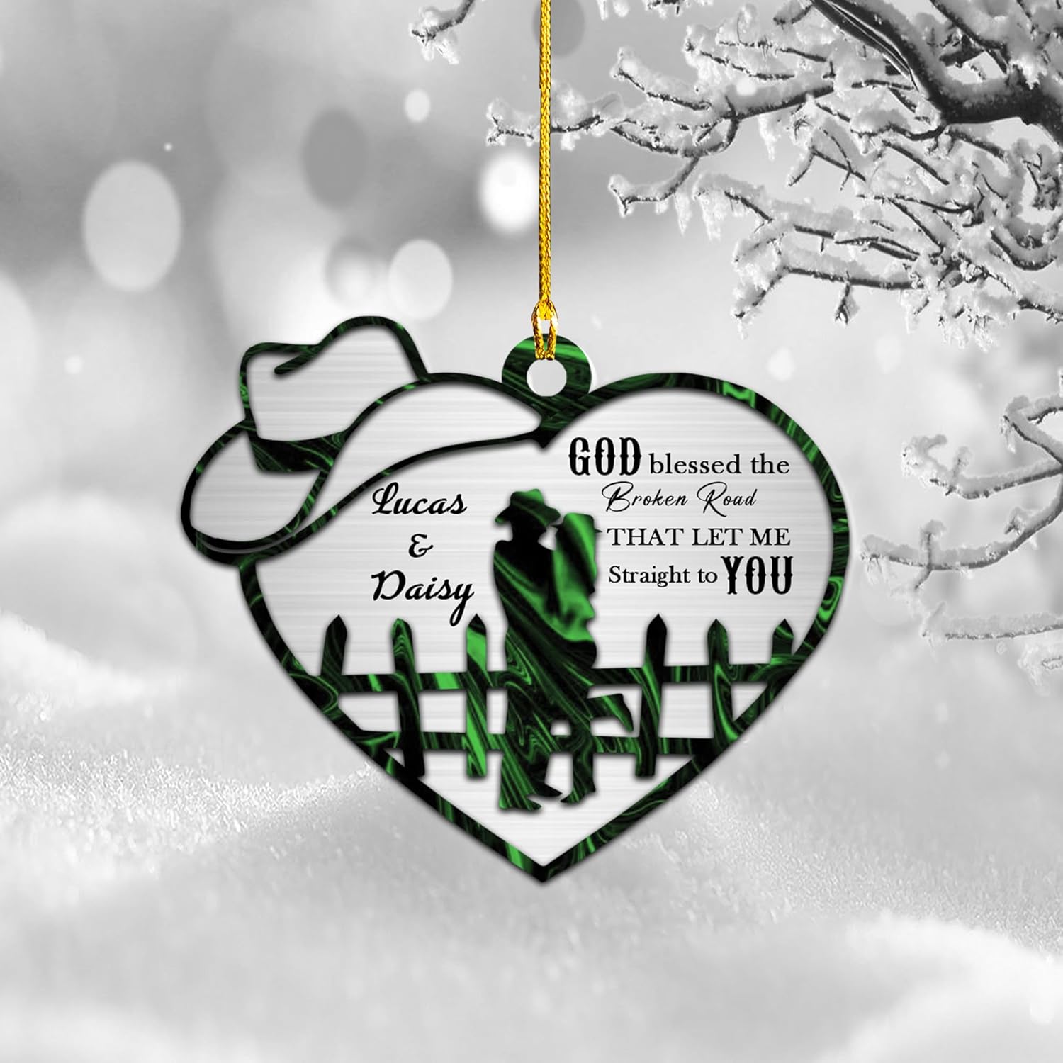 Artparel Personalized Couple Riding Horses Godd Blessed Custom Christmas Ornament, Western Horseshoe Couple Personalized Christmas Ornament,Gift for Couple Cowboy (Cowboy 5)