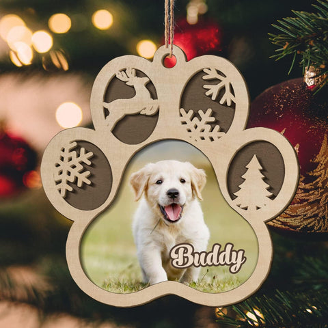 Mostprints Personalized Wooden Dog Cat Paw Ornament Christmas, Custom Dogs Cat Suncatcher Pet Name Ornaments, Customized Memorial Dog Ornament for Christmas Tree