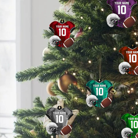 MoonArt Personalized Name Football Ornaments 2023, Customized Football Christmas Ornaments Wood Ornament Christmas Tree Hanging Ornament Pine Tree Decorations for Kid Couple Friends Family, Red (FB13)