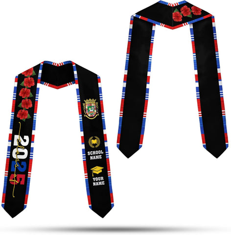 Personalized Puerto Rican Graduation Stole, Puerto Rican Graduation Sash 2025, Puerto Rico Graduation Sash