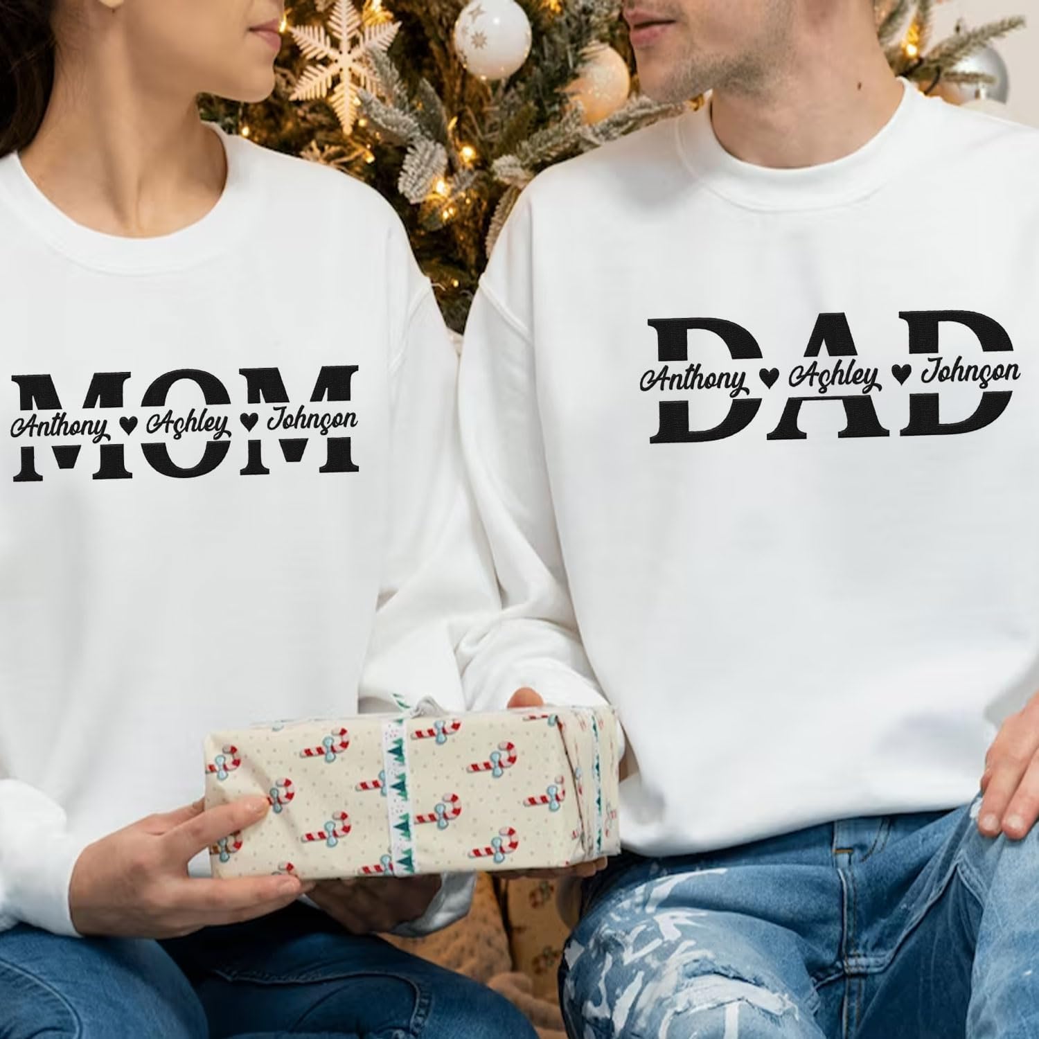 Custom Dad Mom Embroidered Sweatshirt, Family Matching Sweatshirt, Mama Daddy Est Year Gift, Mothers Fathers Day (Cotton, SS147)