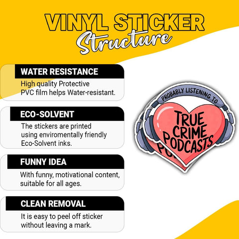 3pcs Probably Listening to True Crime Podcasts 3" Sticker – Funny Quote Vinyl Decal Waterproof for Laptop, Water Bottle, Tumbler, Car – Gift for True Crime Fans, Podcast Lovers