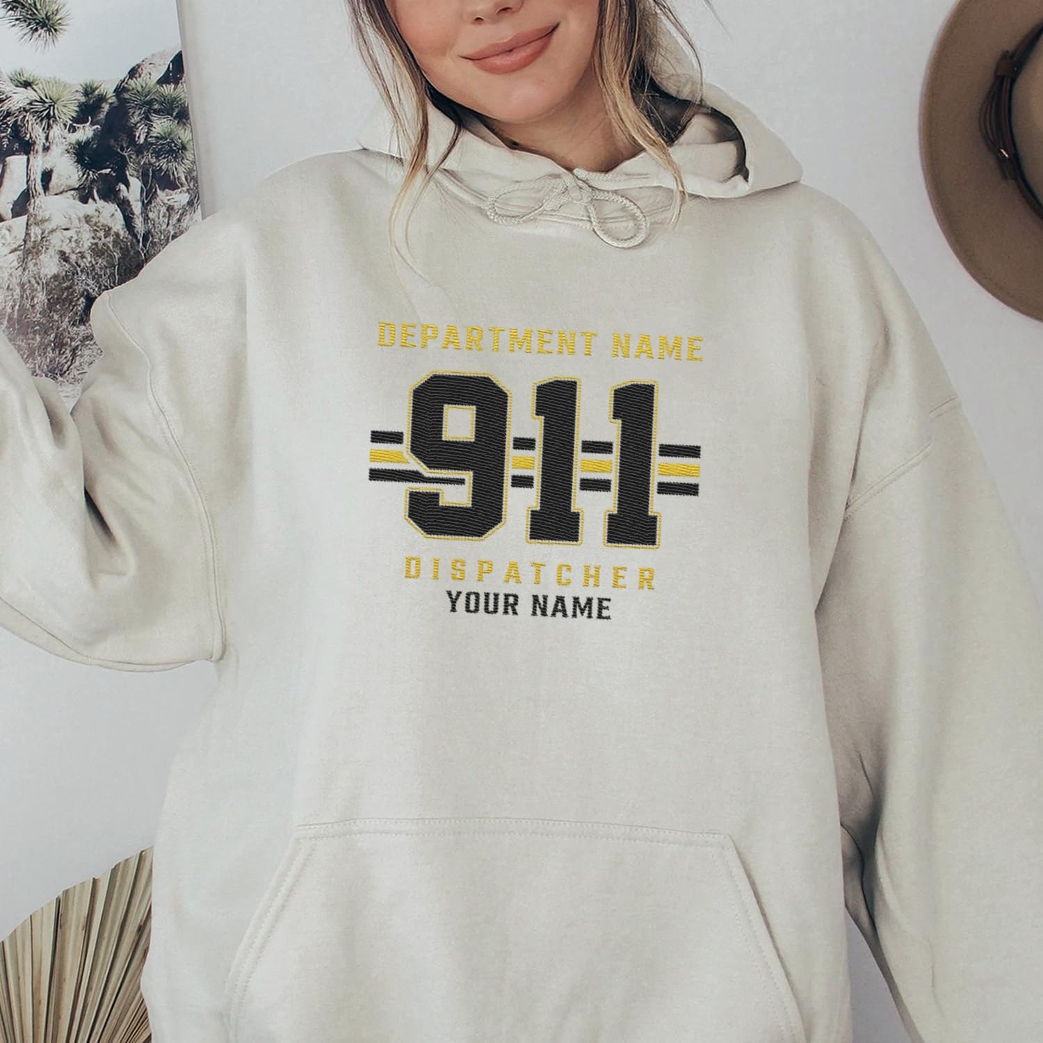 Personalized 911 Dispatcher Apparel, Thin Gold Line Embroidered Sweatshirt, Emergency 911 Hoodie Gift Dispatch Nurse Shirt