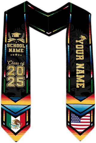 Custom Mexican Graduation Sash, Mexico Graduation Stole Customize Photo, Mexican American Flag Graduation Sash 2025
