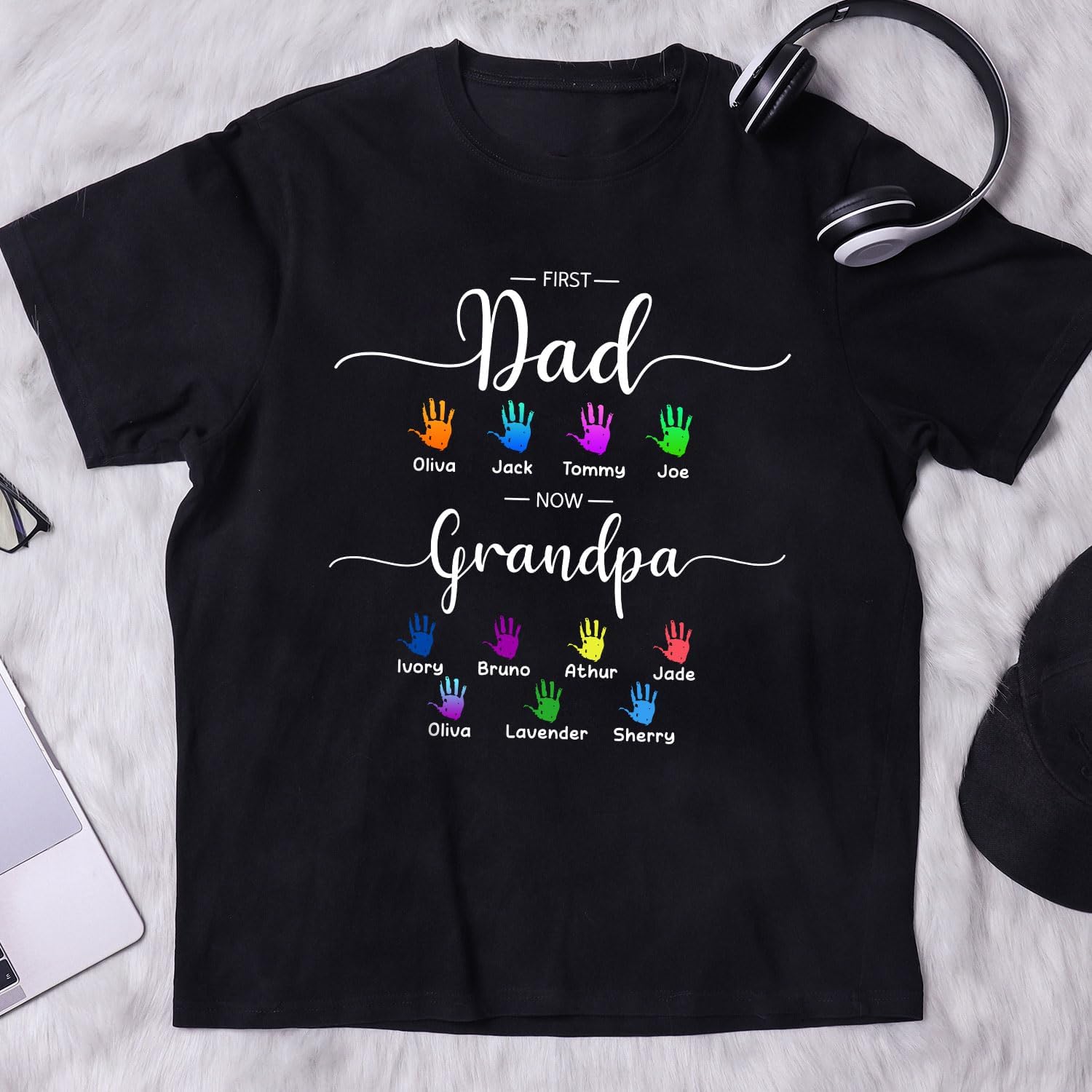Personalized Dad Shirt, Custom Dad Grandkids Name Shirt, Birthday Christmas Fathers Day Dad Grandpa Gift