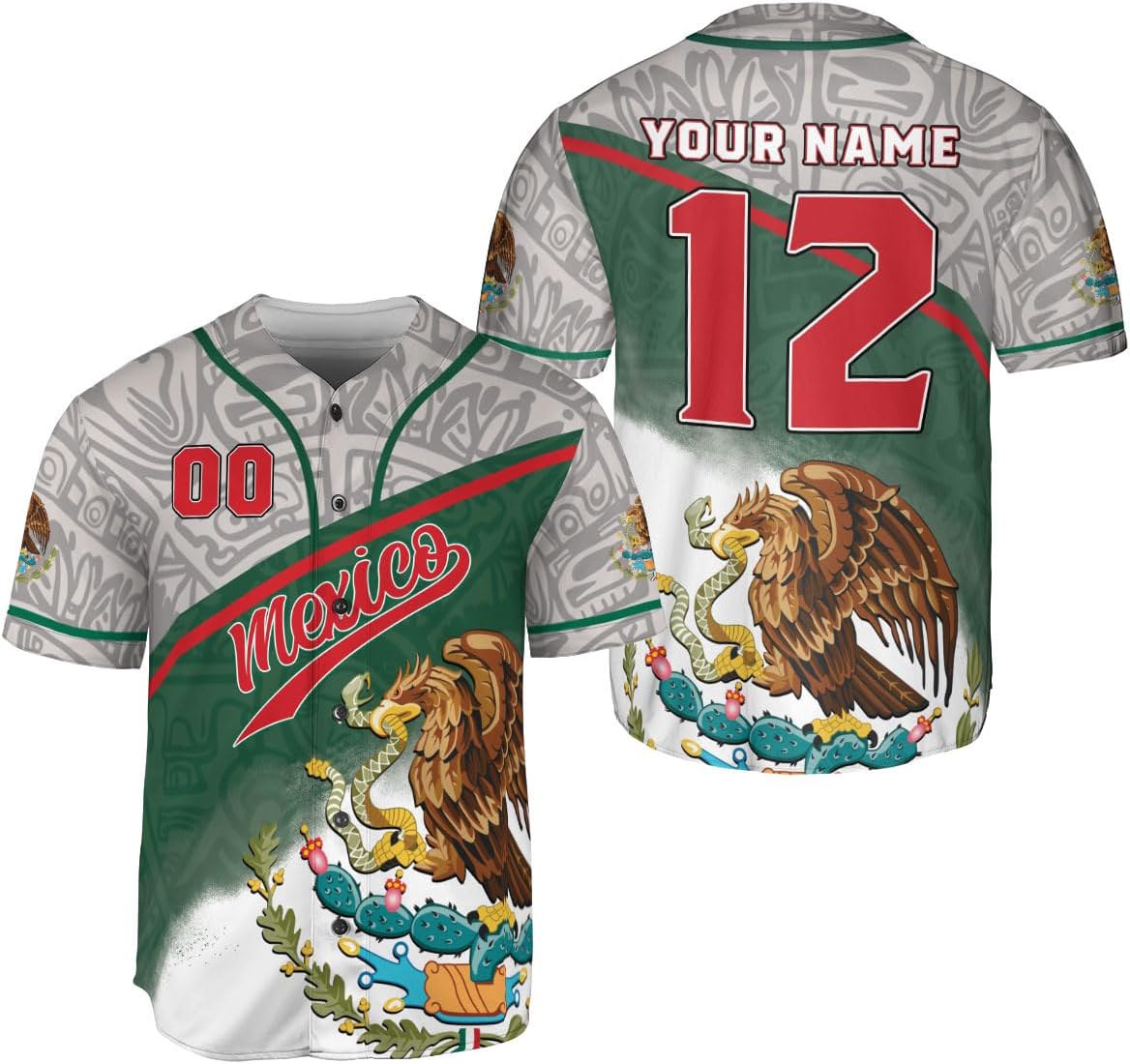 Mostprints Custom Mexico Baseball Jerseys Mexican Eagle & Flag Shirt for Teams, Mexico Shirts for Men & Women Size S-5XL