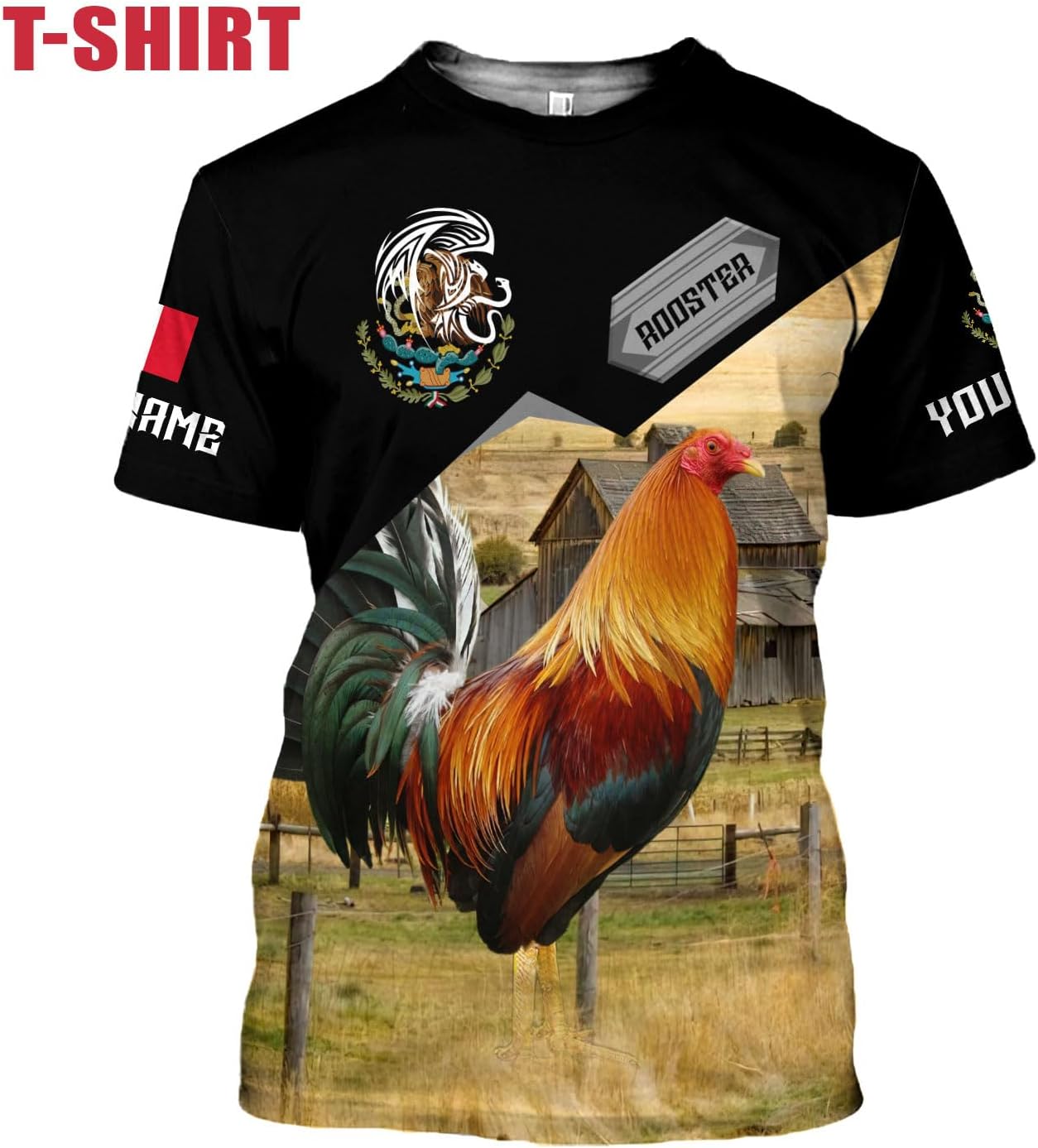 MoonArt Personalized Name Mexican Shirts for Men, Rooster Mexico Shirts for Men, Mexico Shirt Eagle Flag Mexican Eagle