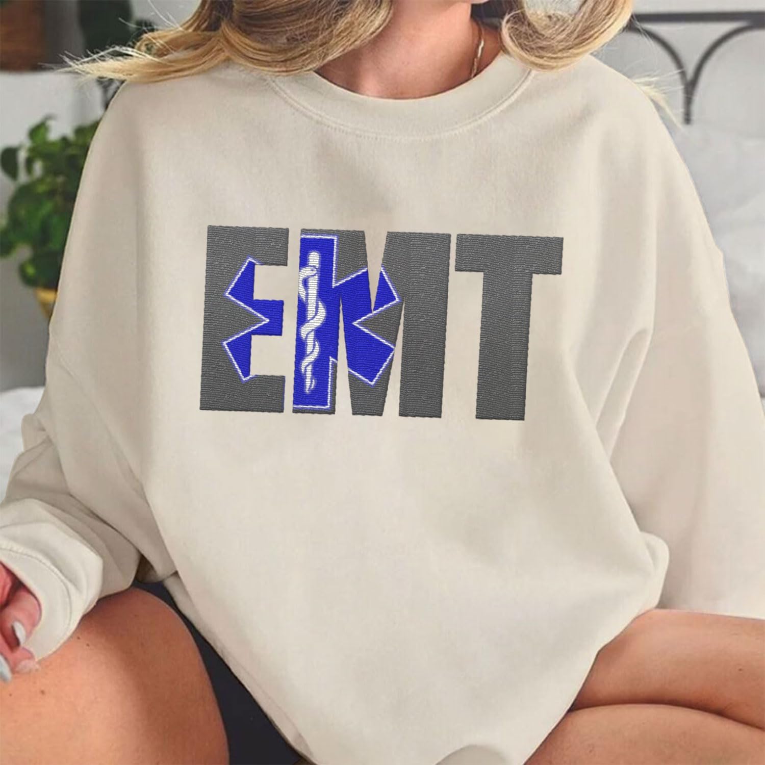 Suseaz EMT Personalized Embroidered Sweatshirt Emergency Medical Technician 911 Hoodie EMS Heart Thin White Line