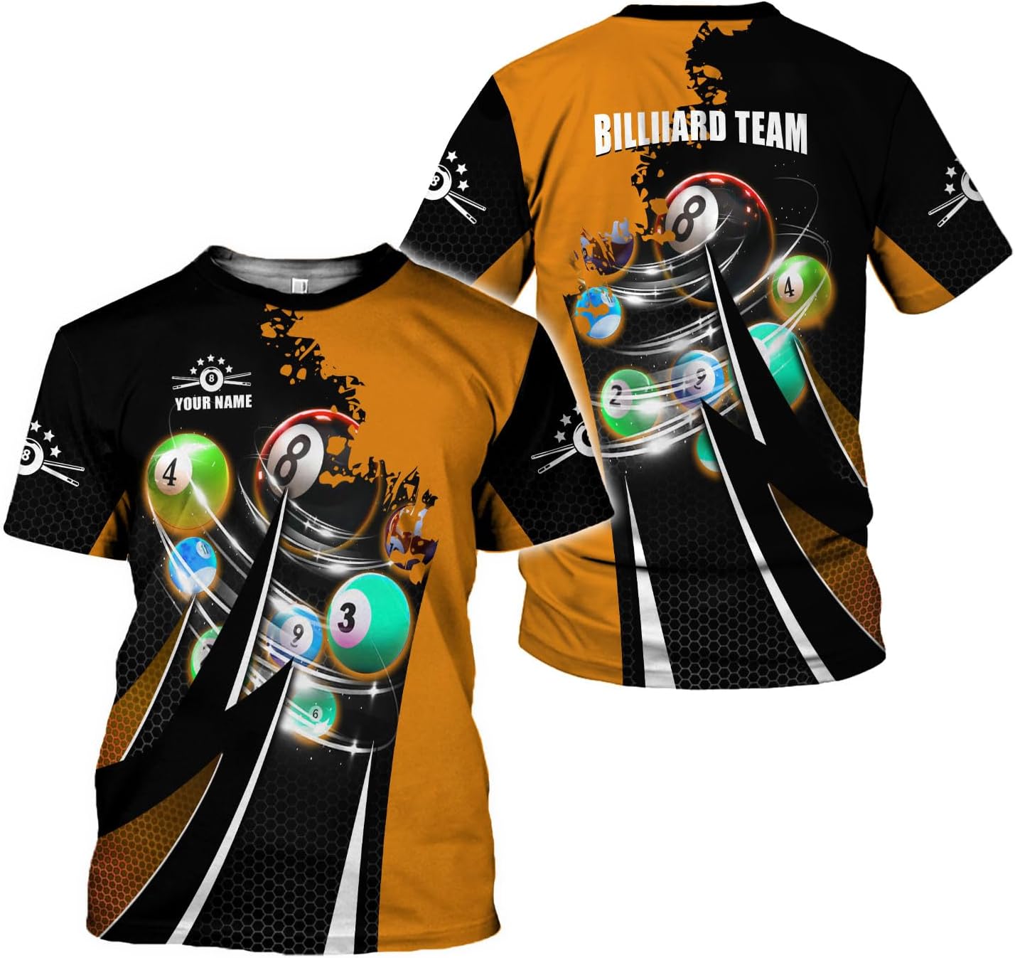 AOVL Personalized Billiard Shirts 3D Billiard Shirt Custom Billiard Flag Shirt Men's Pool Billiards Shirt 8 Ball Men Women