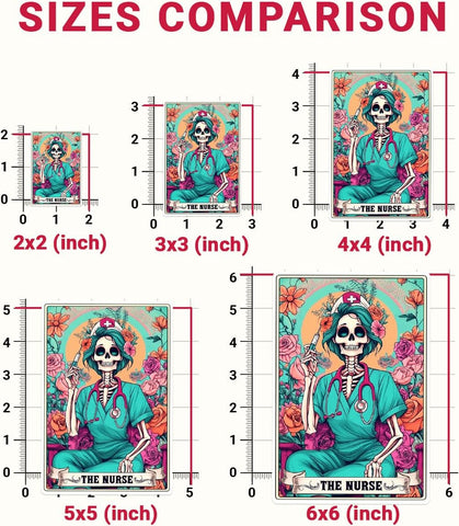 (3PCs) The Nurse Tarot Vinyl Sticker, The Nurse Tarot Card Holographic Stickers, Nurse Skeleton Hologrpahic Vinyl Stickers, Fun Nurse Decal- Stickers for Laptop Water Bottle Phone Car Helmet 3"