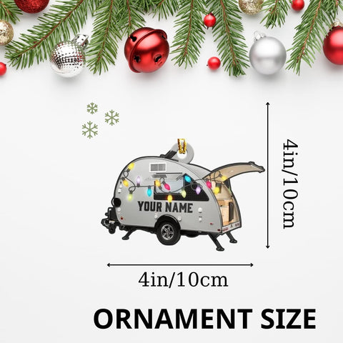 Personalized Camping Ornament, Camping Wood Plastic Ornament Travel Trailer Shaped Acrylic Ornament, Gifts for Camping Lovers, Him, Her, Camping Christmas Ornament, Christmas Tree Decor (CP5)