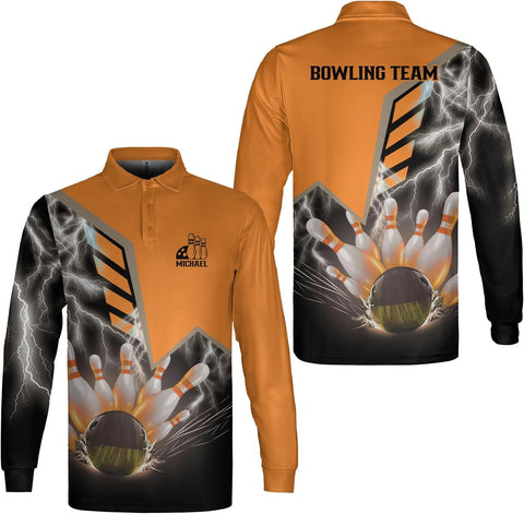 Woseprints Personalized Name Bowling Polo Shirts 3D for Men & Women, Custom Bowling Shirts for Team, Bowling Shirts Unisex