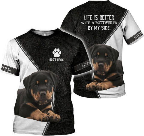 Personalized Rottweiler Dog 3D Hoodie, Custom Name Rottweiler Dog 3D T-Shirt, Sweatshirt, Hoodie Zip for Women, Mens